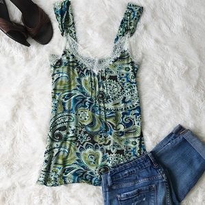 Banana Republic blue/green paisley print camisole